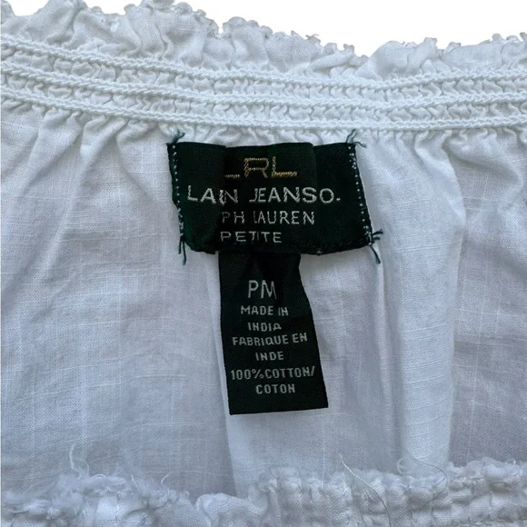 Ralph Lauren White Lace Trim Peasant Blouse Petite Medium - Picture 2 of 7